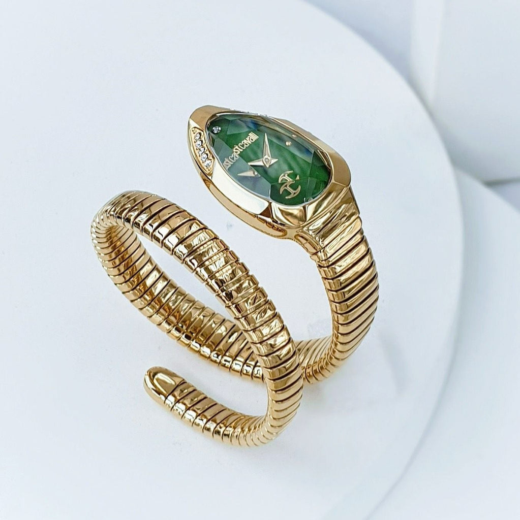 Just Cavalli Serpente Metallica Green Dial Rose Gold Steel Strap Watch for Women - JC1L208M0055