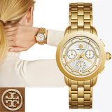 Tory Burch Classic Chronograph White Dial Gold Steel Strap Watch for Women - TBW1032