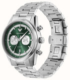 Emporio Armani Racer Chronograph Green Dial Silver Steel Strap Watch for Men - AR11637