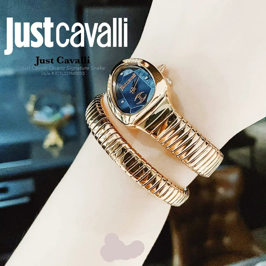 Just Cavalli Glam Evo 4 Blue Dial Rose Gold Steel Strap Watch for Women - JC1L229M0055
