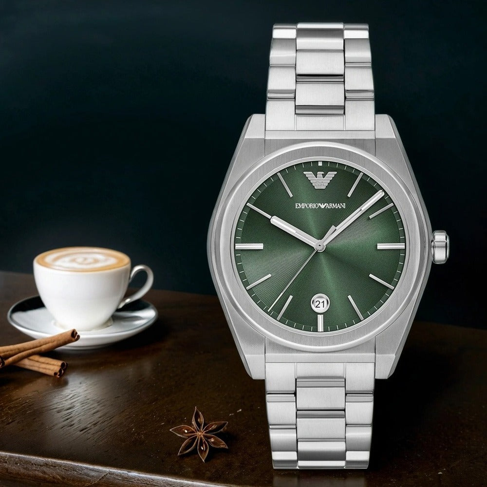 Emporio Armani Frederico Analog Green Dial Silver Steel Strap Watch for Men - AR11621
