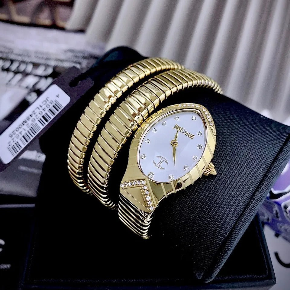 Just Cavalli Classico Lungo White Dial Gold Steel Strap Watch for Women - JC1L248M0025