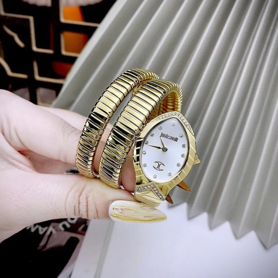 Just Cavalli Classico Lungo White Dial Gold Steel Strap Watch for Women - JC1L248M0025