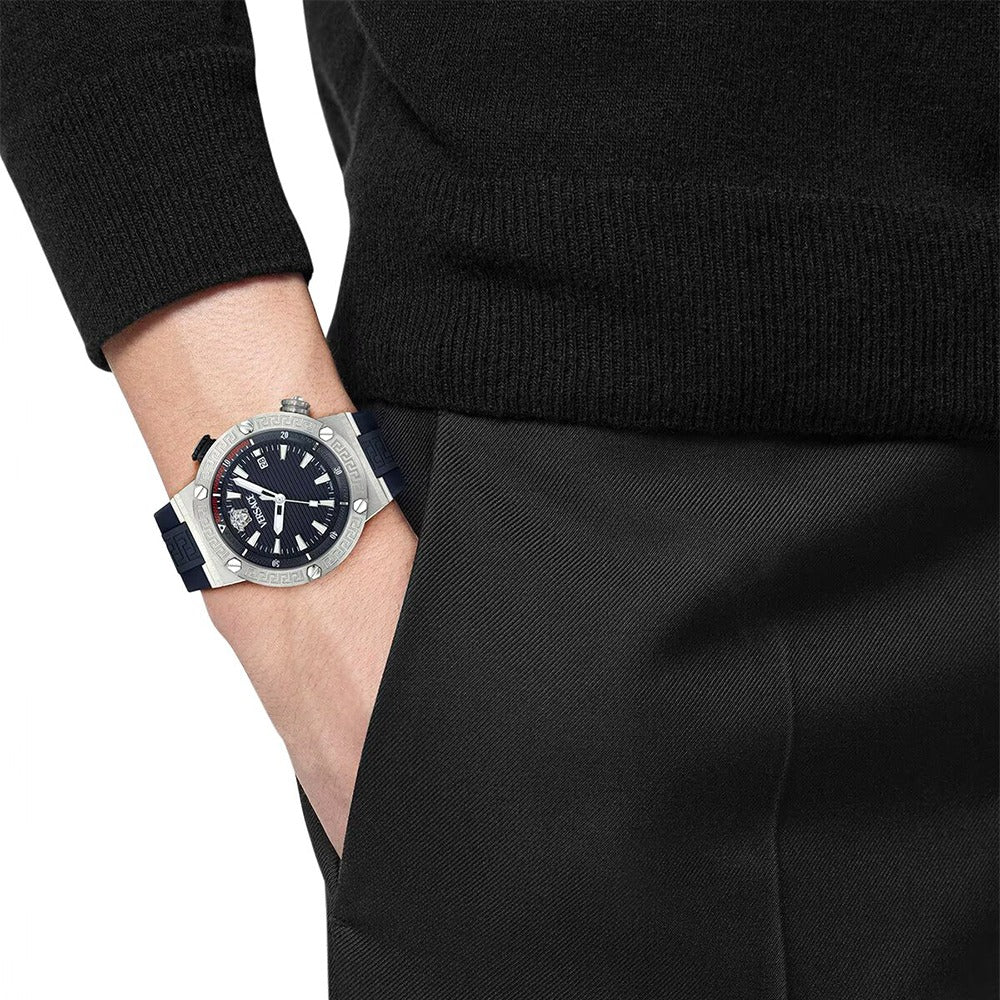 Versace Greca Diver Quartz Blue Dial Blue Rubber Strap Watch for Men - VE8G00124