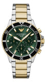 Emporio Armani World Explorer Chronograph Green Dial Two Tone Steel Strap Watch for Men - AR11695