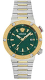 Versace Greca Logo Diver Quartz Green Dial Two Tone Steel Strap Watch for Men - VE8G00524