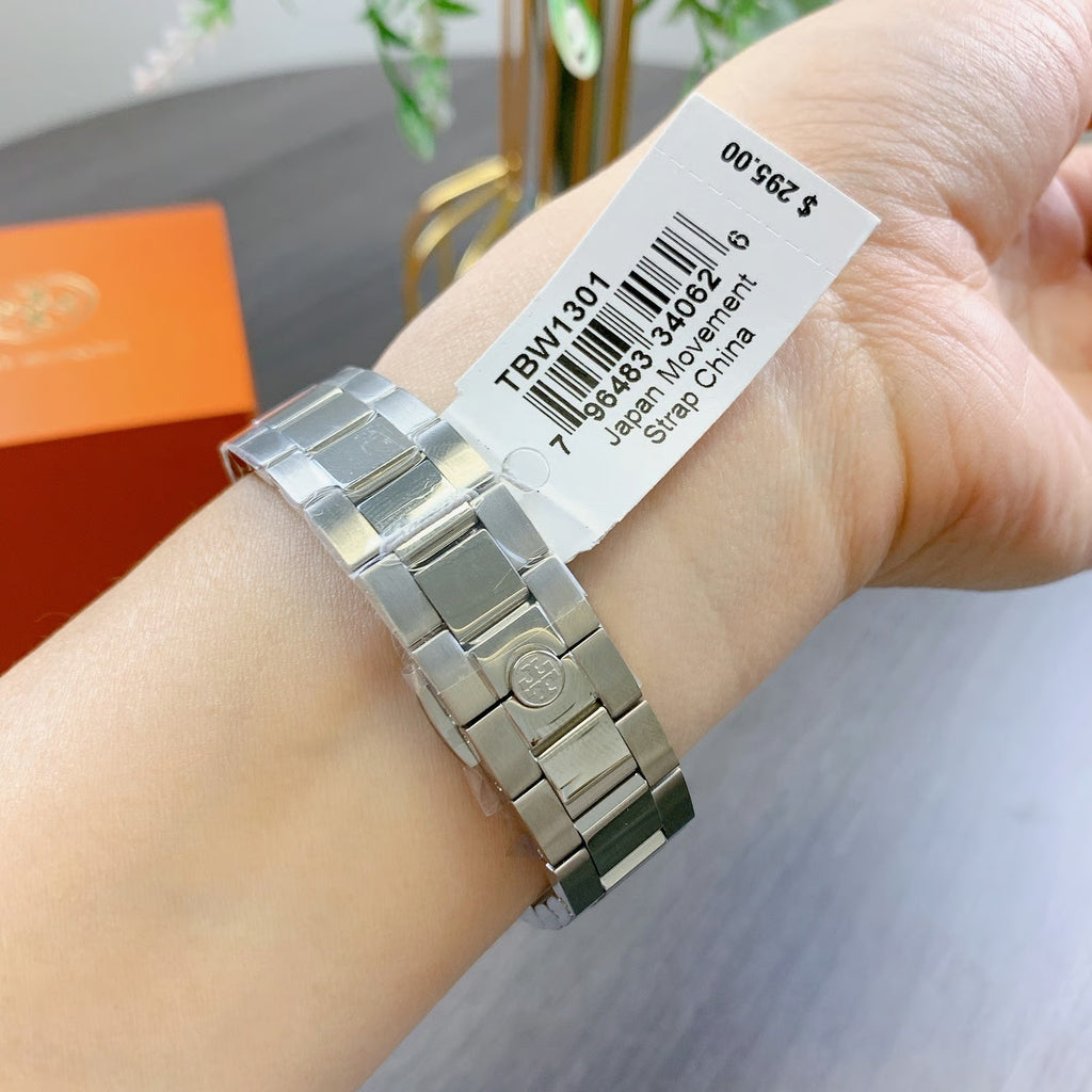 Tory Burch Collins White Dial Silver Steel Strap Watch for Women - TBW1301