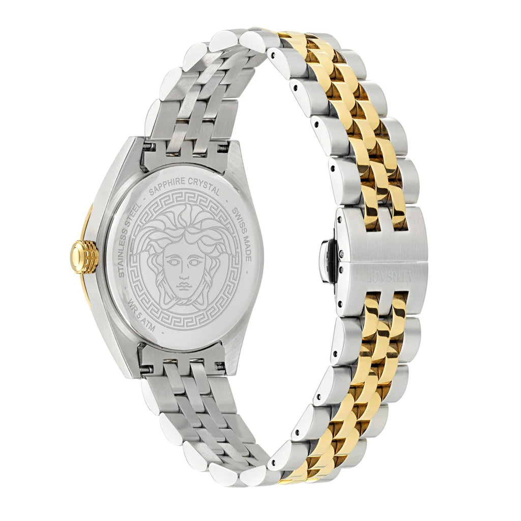Versace V-Code Analog Green Dial Two Tone Steel Strap Watch for Women - VE8I00424