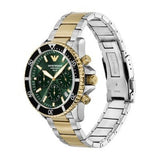 Emporio Armani World Explorer Chronograph Green Dial Two Tone Steel Strap Watch for Men - AR11695
