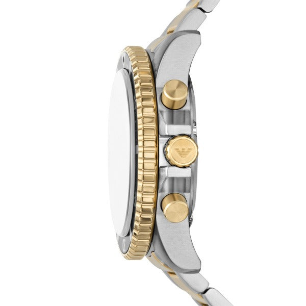 Emporio Armani World Explorer Chronograph Green Dial Two Tone Steel Strap Watch for Men - AR11695