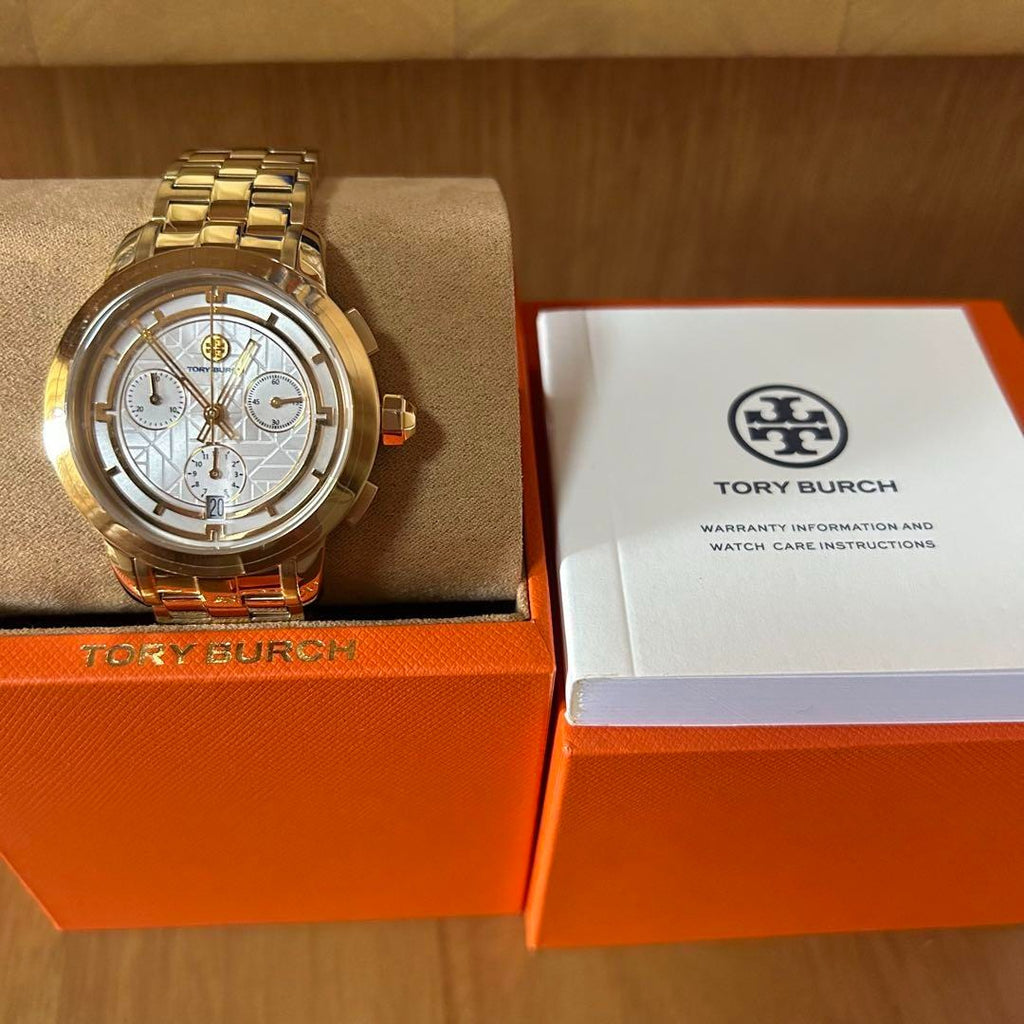 Tory Burch Classic Chronograph White Dial Gold Steel Strap Watch for Women - TBW1032