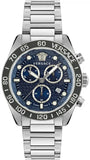 Versace Greca Dome Chronograph Blue Dial Silver Steel Strap Watch for Men - VE6K00323