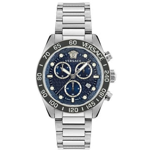 Versace Greca Dome Chronograph Blue Dial Silver Steel Strap Watch for Men - VE6K00323