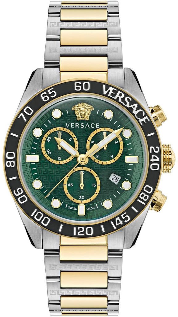 Versace Greca Dome Chronograph Green Dial Two Tone Steel Strap Watch for Men - VE6K00423