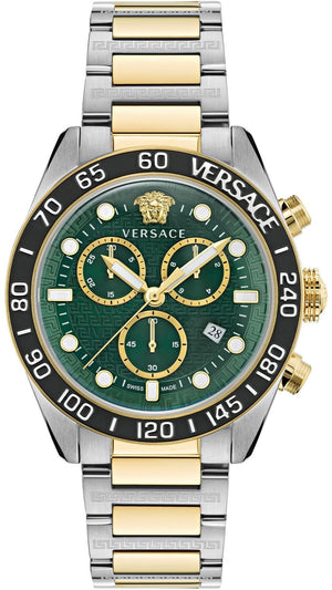 Versace Greca Dome Chronograph Green Dial Two Tone Steel Strap Watch for Men - VE6K00423