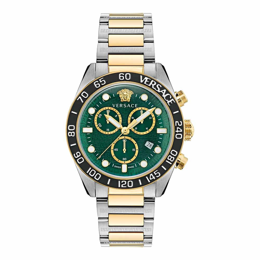 Versace Greca Dome Chronograph Green Dial Two Tone Steel Strap Watch for Men - VE6K00423