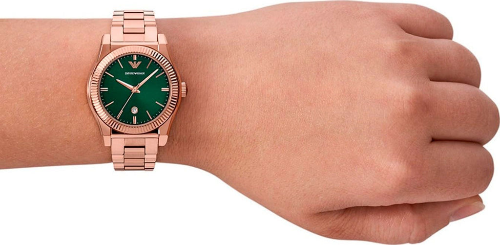 Emporio Armani Federica Analog Green Dial Rose Gold Steel Strap Watch for Women - AR11639
