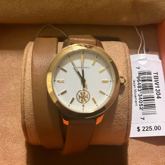 Tory Burch Collins Quartz White Dial Brown Leather Strap Watch for Women - TBW1304