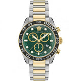 Versace Greca Dome Chronograph Green Dial Two Tone Steel Strap Watch for Men - VE6K00423