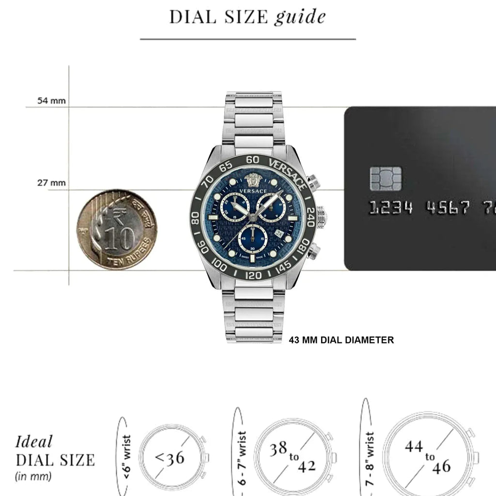 Versace Greca Dome Chronograph Blue Dial Silver Steel Strap Watch for Men - VE6K00323