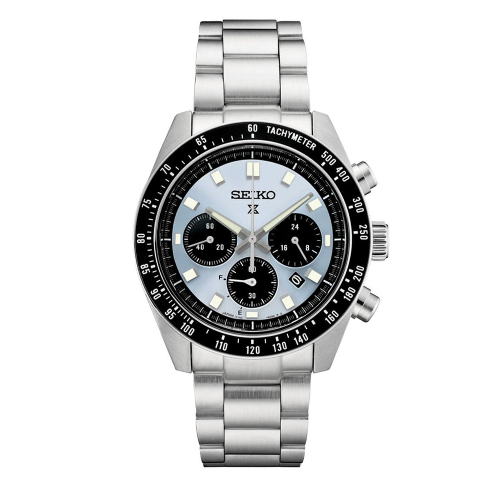 Seiko Prospex Speedtimer 41.4 Solar Chronograph Blue Dial Silver Steel Strap Watch for Men - SSC935