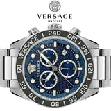 Versace Greca Dome Chronograph Blue Dial Silver Steel Strap Watch for Men - VE6K00323