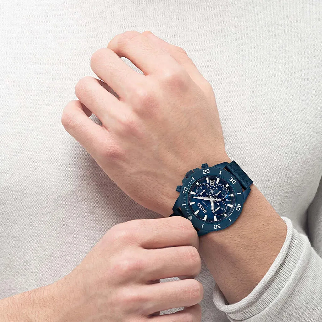 Hugo Boss Admiral Chronograph Blue Dial Blue Nylon Strap Watch for Men - 1513919