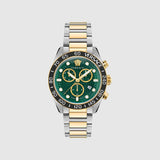 Versace Greca Dome Chronograph Green Dial Two Tone Steel Strap Watch for Men - VE6K00423