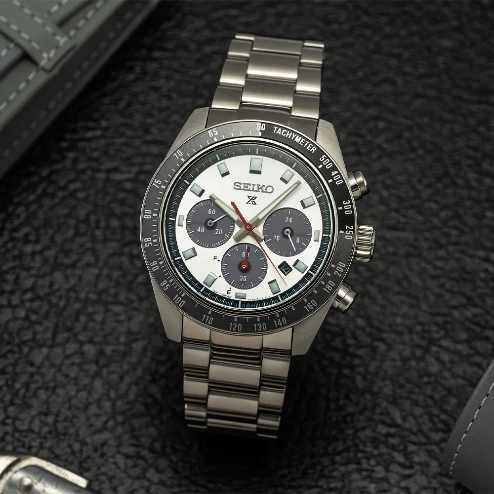 Seiko Prospex Speedtimer Solar Chronograph Silver Dial Silver Steel Strap Watch for Men - SSC911