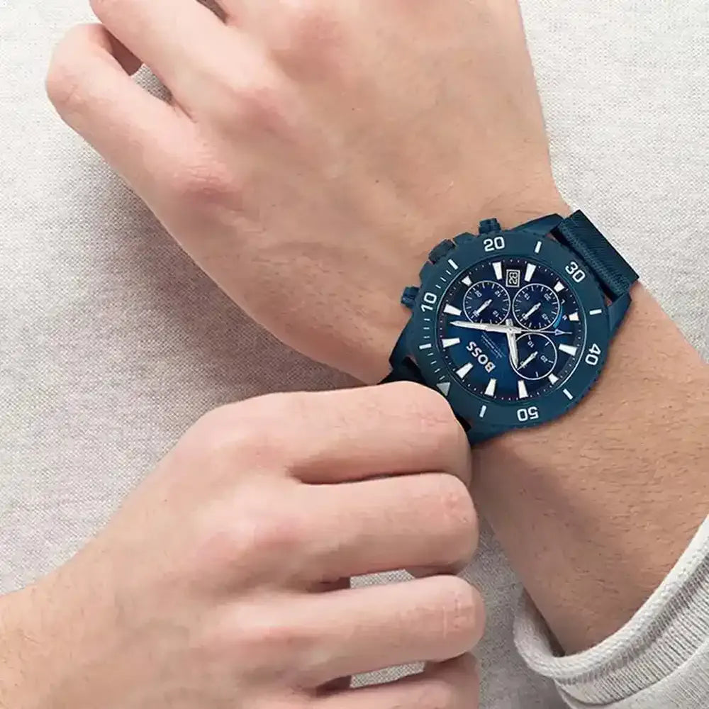 Hugo Boss Admiral Chronograph Blue Dial Blue Nylon Strap Watch for Men - 1513919