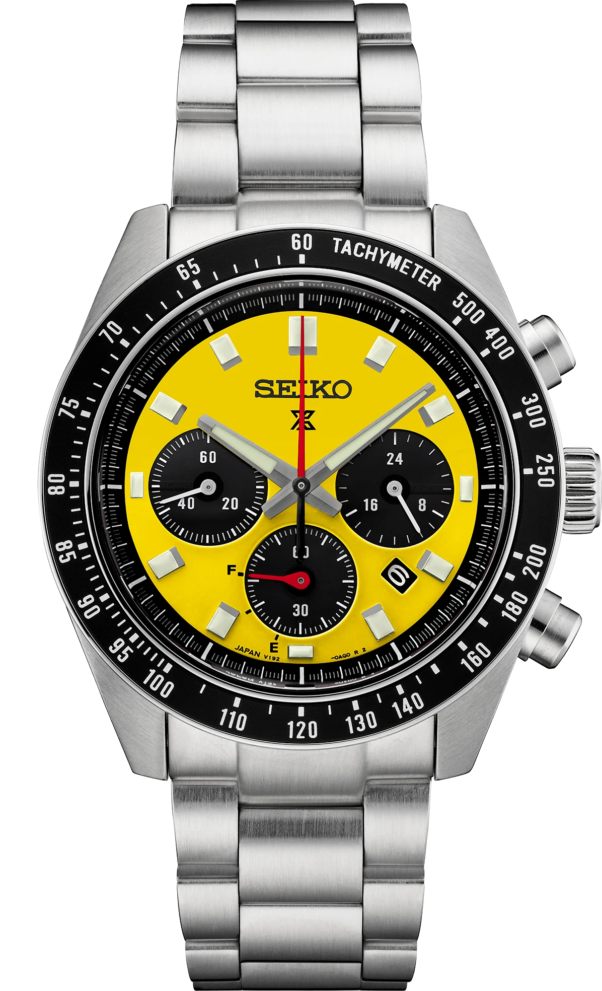 Seiko Prospex Speedtimer Solar Chronograph Yellow Dial Silver Steel St