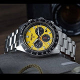 Seiko Prospex Speedtimer Solar Chronograph Yellow Dial Silver Steel Strap Watch for Men - SSC929