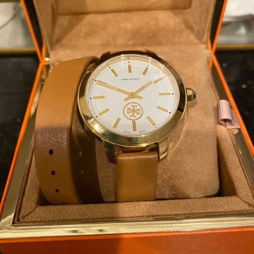 Tory Burch Collins Quartz White Dial Brown Leather Strap Watch for Women - TBW1304