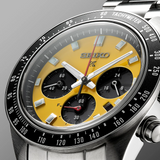 Seiko Prospex Speedtimer Solar Chronograph Yellow Dial Silver Steel Strap Watch for Men - SSC929