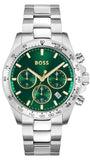 Hugo Boss Hero Chronograph Green Dial Silver Steel Strap Watch for Men - 1514217
