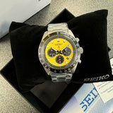 Seiko Prospex Speedtimer Solar Chronograph Yellow Dial Silver Steel Strap Watch for Men - SSC929