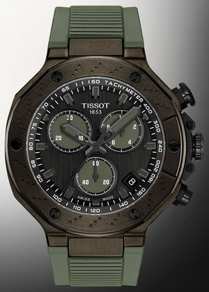 Tissot T Race Chronograph Black Dial Green Rubber Strap Watch for Men - T141.417.37.061.02