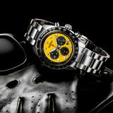 Seiko Prospex Speedtimer Solar Chronograph Yellow Dial Silver Steel Strap Watch for Men - SSC929