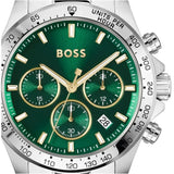 Hugo Boss Hero Chronograph Green Dial Silver Steel Strap Watch for Men - 1514217