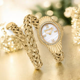 Just Cavalli Twined Mother of Pearl Dial Gold Steel Strap Watch for Women - JC1L305M0025