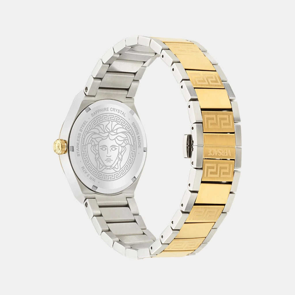 Versace V-Auria Quartz Green Dial Two Tone Steel Strap Watch for Men - VE0F00425