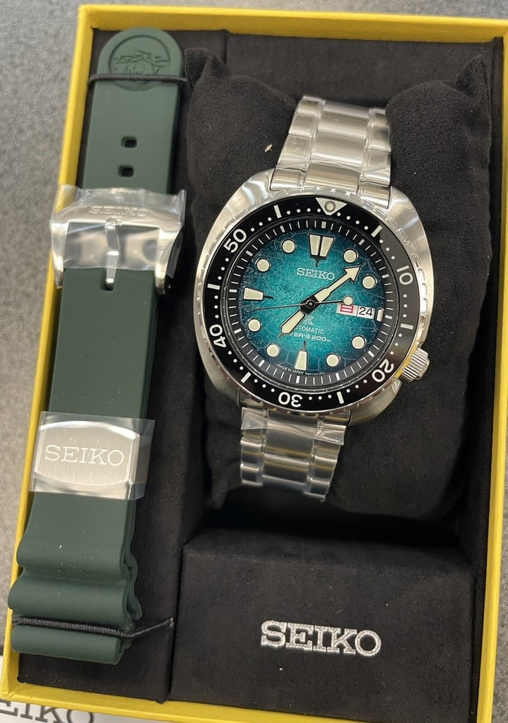 Seiko US Special Edition Automatic Green Dial Silver Steel Strap Watch for Men - SRPH57