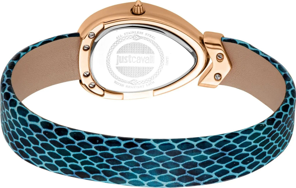 Just Cavalli Diversa Snake Blue Dial Blue Leather Strap Watch for Women - JC1L321L0055