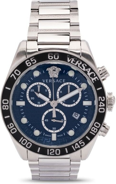 Versace Greca Dome Chronograph Blue Dial Silver Steel Strap Watch for Men - VE6K00323