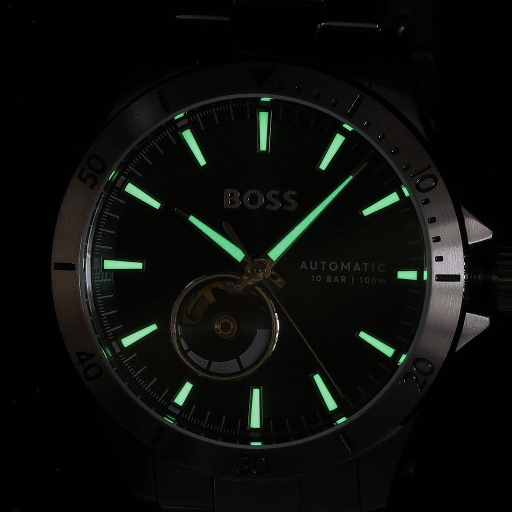 Hugo Boss Troper Automatic Chronograph Green Dial Silver Steel Strap Watch for Men - 1514200
