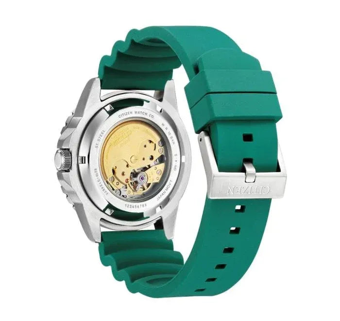 Citizen Mechanical Automatic Green Dial Green Rubber Strap Watch for Men - NJ0129-10X