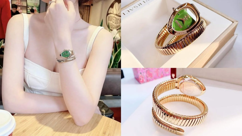 Just Cavalli Serpente Metallica Green Dial Gold Steel Strap Watch for Women - JC1L208M0045