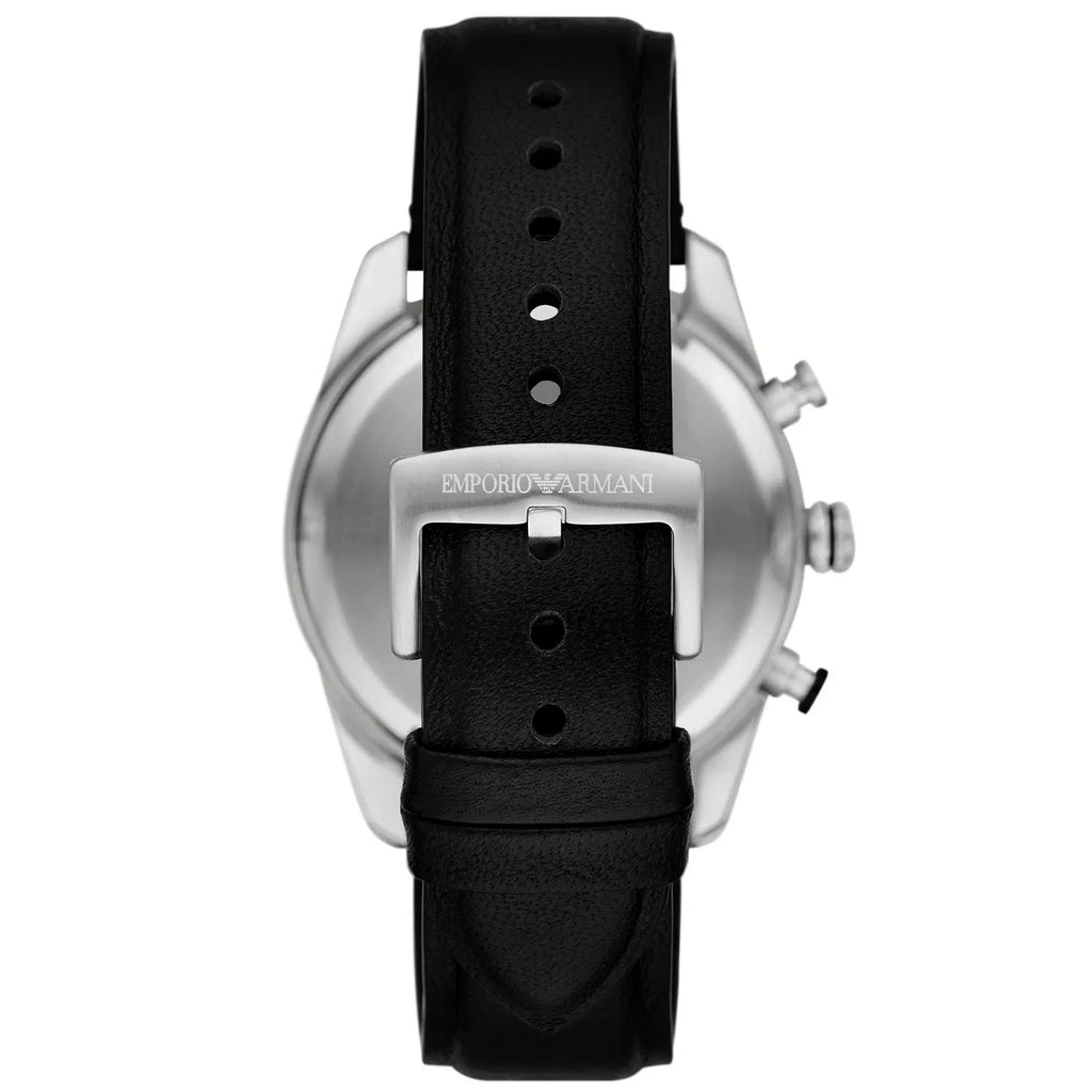 Emporio Armani Racer Chronograph Black Dial Black Leather Strap Watch for Men - AR11635