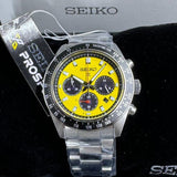 Seiko Prospex Speedtimer Solar Chronograph Yellow Dial Silver Steel Strap Watch for Men - SSC929