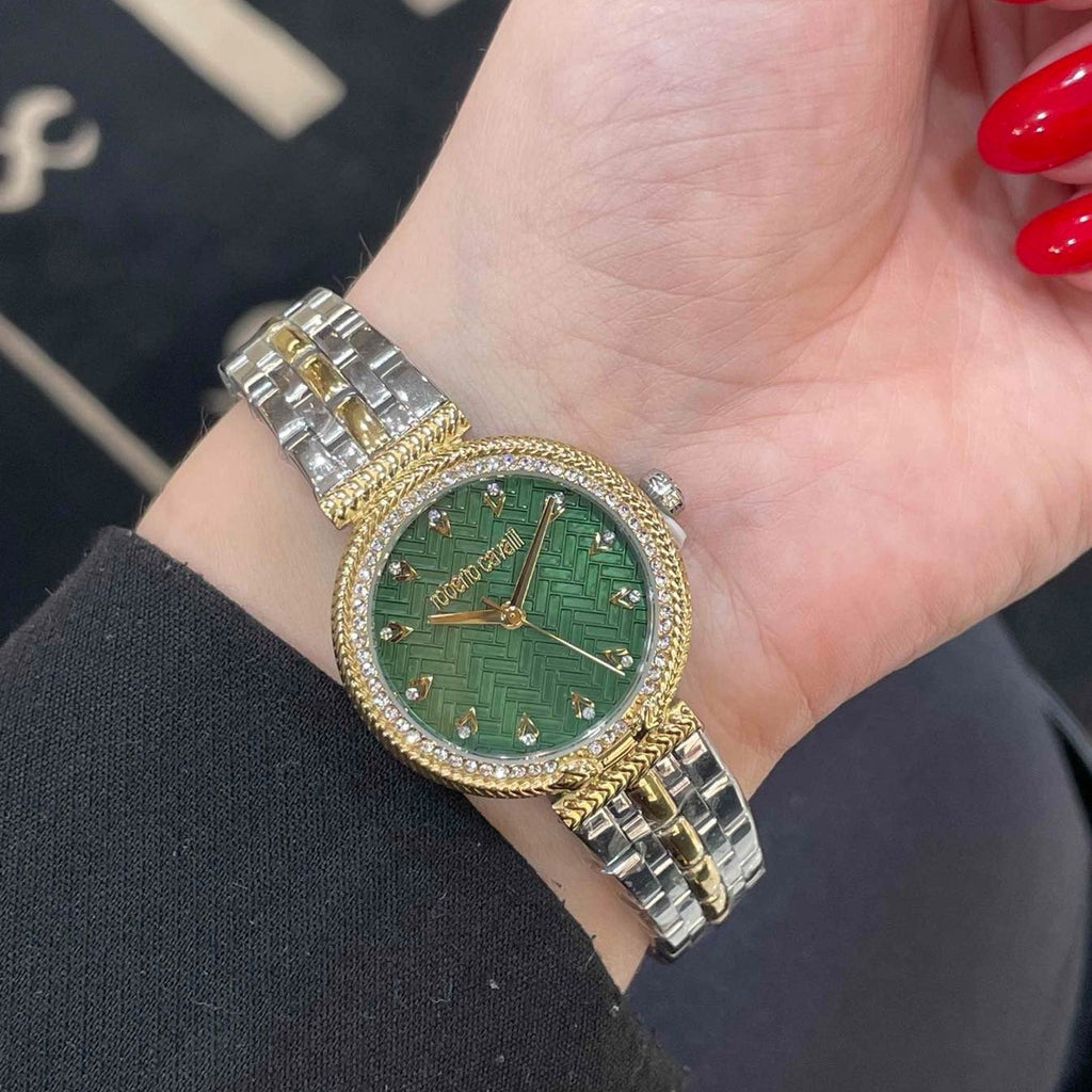Just Cavalli Chiarezza Snake Core Green Dial Two Tone Steel Strap Watch for Women - RC5L078M0065